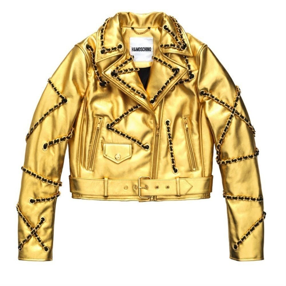 Gold Leather Moschino “H&Moschino” Crop Jacket NWT by Jeremy Scott Size XS - Picture 8 of 17